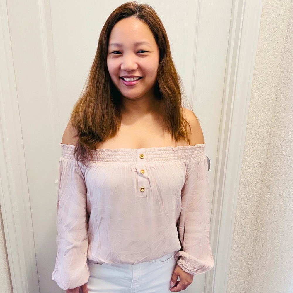 Dusty Light Mauve Lightweight Spring Summer Women’s Off Shoulder Long Sleeve Top - Picture 3 of 3